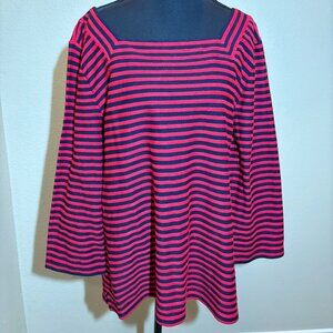 Talbots Black & Red Stripe Squared Neckline Sweater